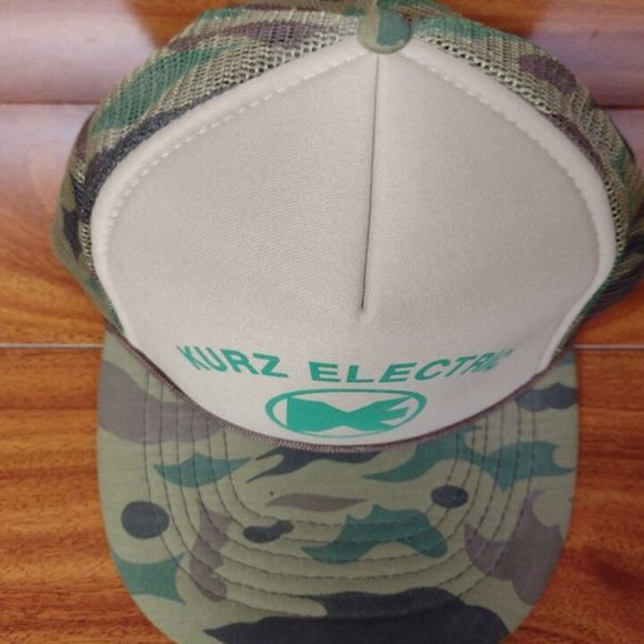 Vintage Kurz Electric Local Business Camouflage Trucker Cap Snapback Hat - Picture 3 of 8
